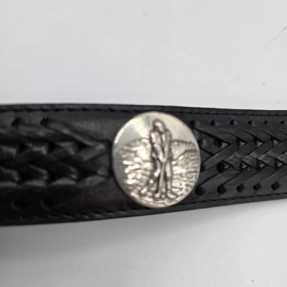 BRIGHTON ONYX Leather Belt Golf Mens Silver Buckle Western Style Size 36 Black - Picture 9 of 13